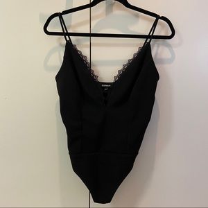 Express ribbed lace trim thong bodysuit
